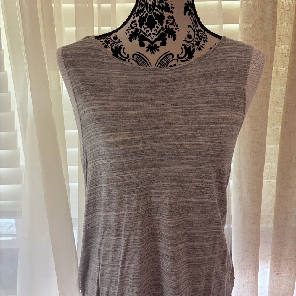LOFT Heather Gray Striped Sleeveless Knit Tank